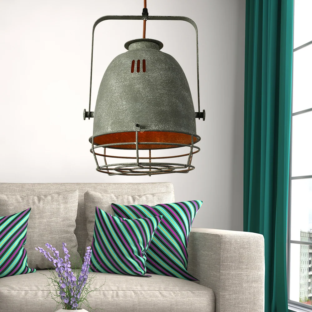 Smeedijzeren bel/koepelkap hanglamp industriële 1-lichts woonkamer hanglamp met draadbeschermer grijs met Dimbare LED