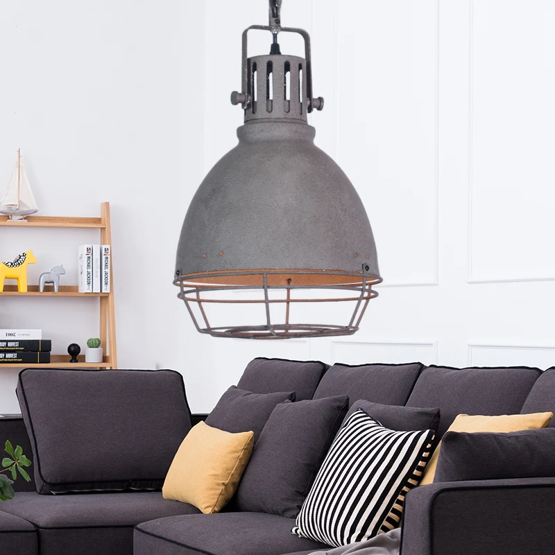 Smeedijzeren bel/koepelkap hanglamp industriële 1-lichts woonkamer hanglamp met draadbeschermer grijs met Dimbare LED