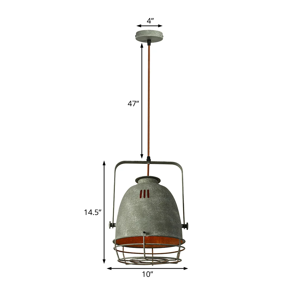 Smeedijzeren bel/koepelkap hanglamp industriële 1-lichts woonkamer hanglamp met draadbeschermer grijs met Dimbare LED