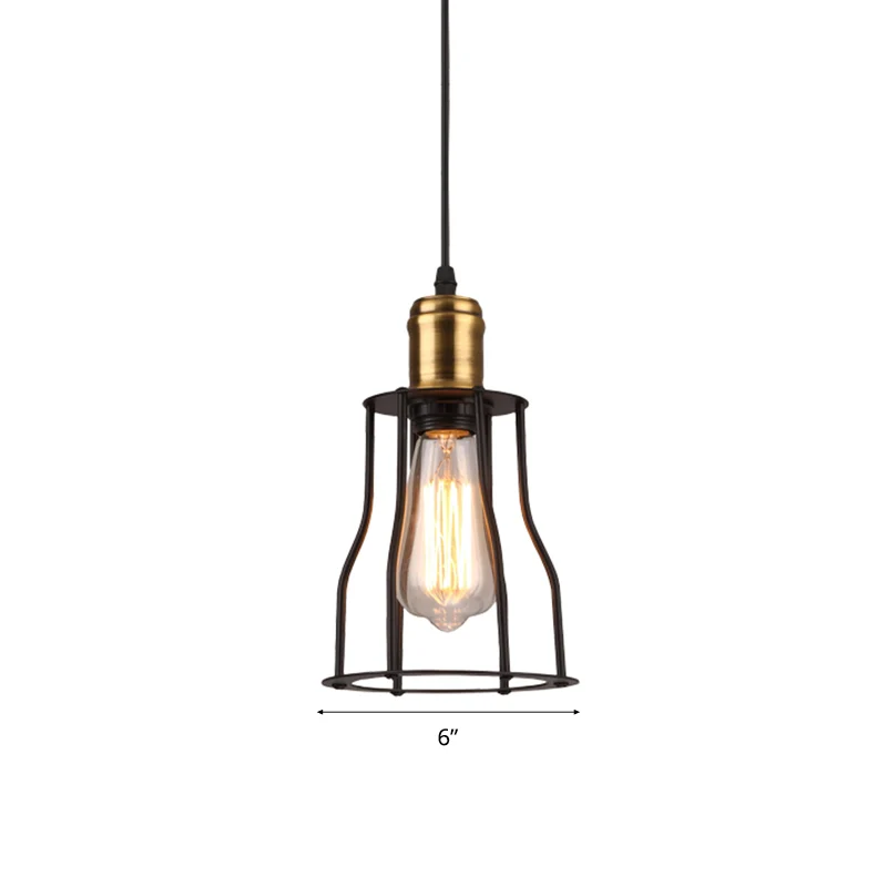Track Verlichting Industriële mini-hanglamp met draadkooi 1-lamps metalen hanglamp brons/messing voor woonkamer