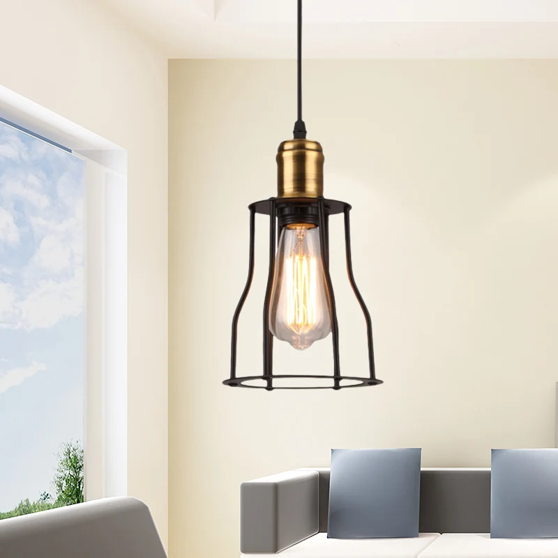 Track Verlichting Industriële mini-hanglamp met draadkooi 1-lamps metalen hanglamp brons/messing voor woonkamer