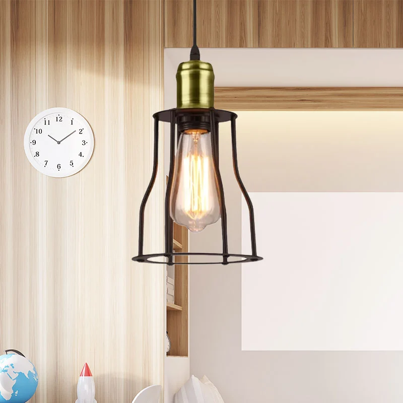 Track Verlichting Industriële mini-hanglamp met draadkooi 1-lamps metalen hanglamp brons/messing voor woonkamer