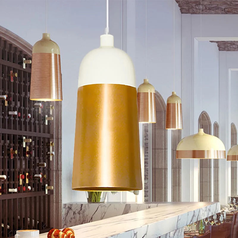 Track Verlichting Moderne gouden hanglamp met koepelschaduw 1 kop metalen plafondhanglamp voor slaapkamer