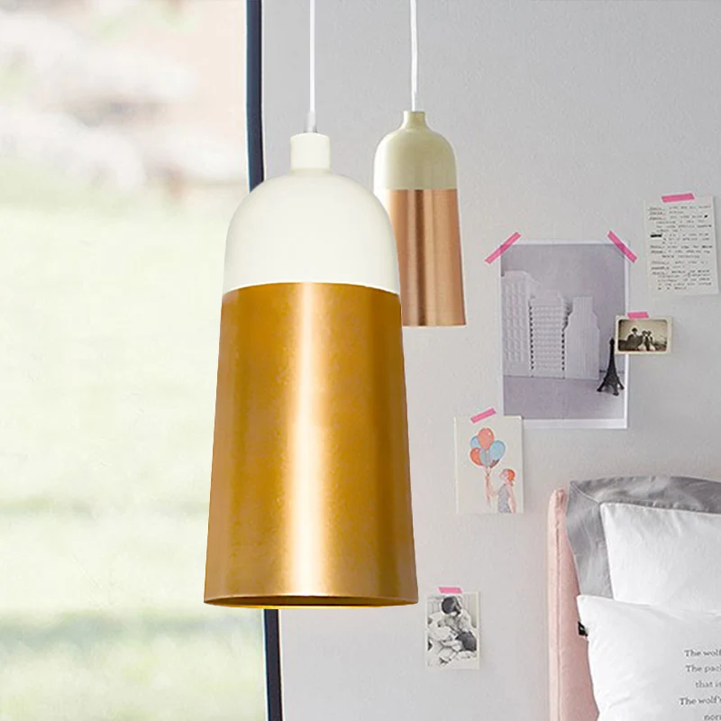 Track Verlichting Moderne gouden hanglamp met koepelschaduw 1 kop metalen plafondhanglamp voor slaapkamer