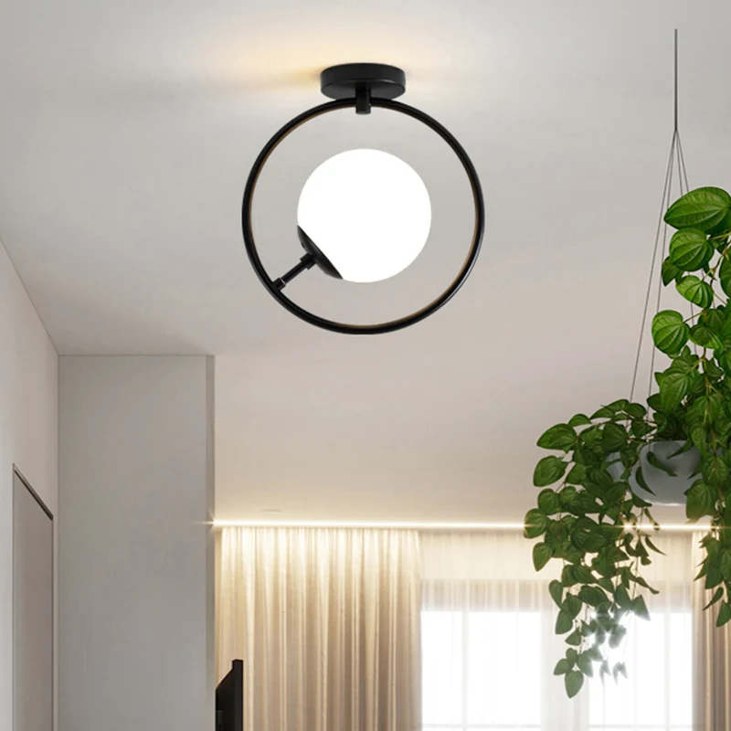 Vlakke Inbouw Ball and Ring Gang-plafondlamp Glas 1-lichts minimalistische semi-inbouwlamp