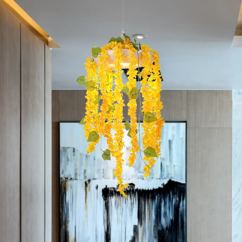 Vlakke Inbouw Flower Restaurant Plafondhanglamp Industrieel Metaal 1 Lichtroze/Gele LED-hanglamp