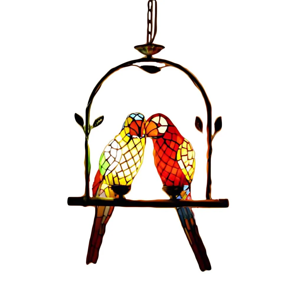 Vlakke Inbouw Parrot roestvrijstalen hanglamp Tiffany Stijlvolle 2-lichts rood/rood en geel hangende plafondlamp met zitst...