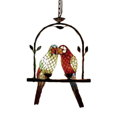 Vlakke Inbouw Parrot roestvrijstalen hanglamp Tiffany Stijlvolle 2-lichts rood/rood en geel hangende plafondlamp met zitst...