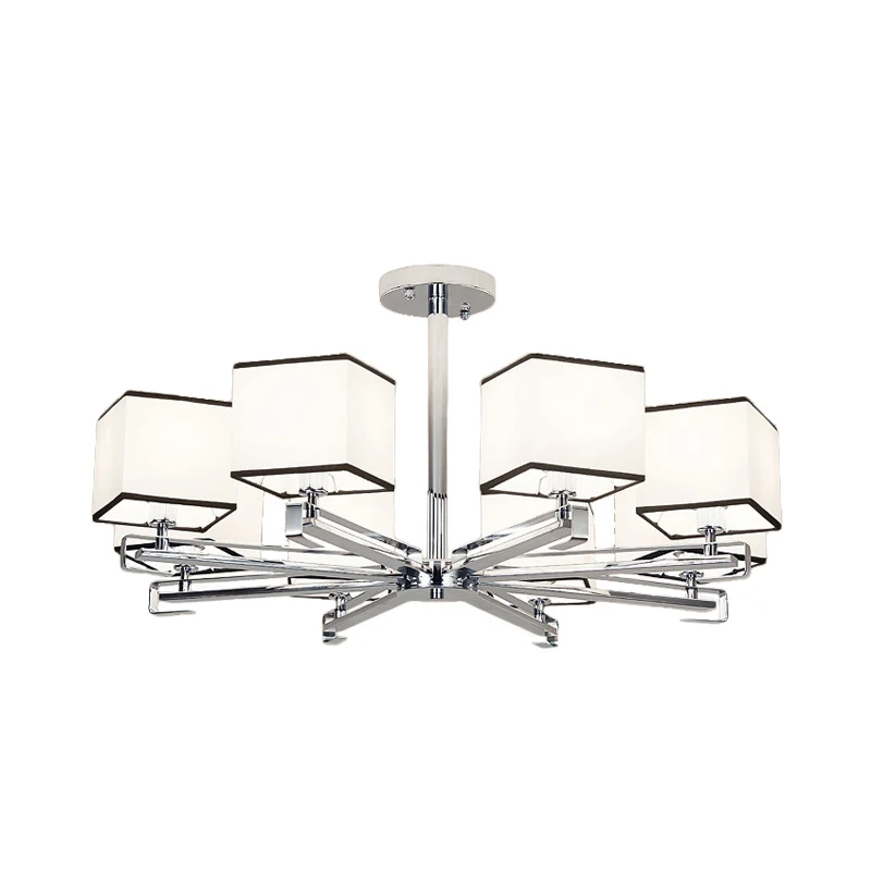 Witte 3/6/8 lichts kroonluchter lichte klassieke stoffen vierkante hanglamp voor woonkamer met Inclusief LED