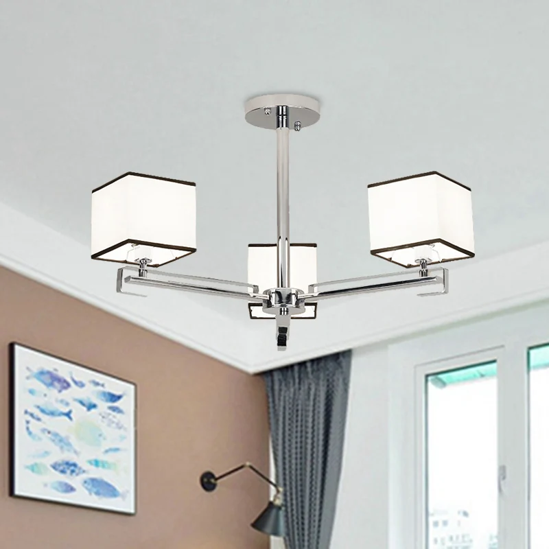 Witte 3/6/8 lichts kroonluchter lichte klassieke stoffen vierkante hanglamp voor woonkamer met Inclusief LED