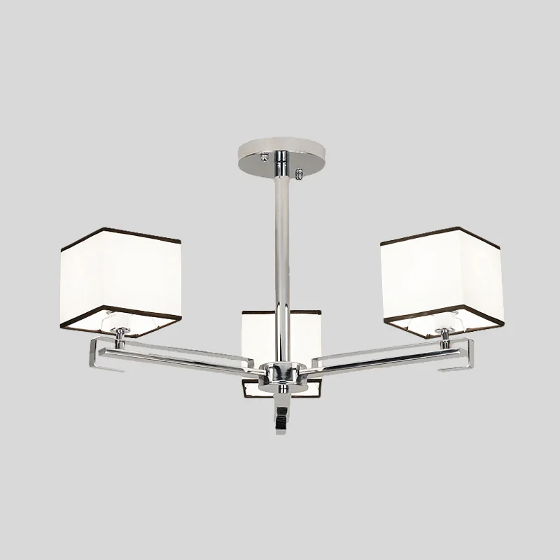 Witte 3/6/8 lichts kroonluchter lichte klassieke stoffen vierkante hanglamp voor woonkamer met Inclusief LED
