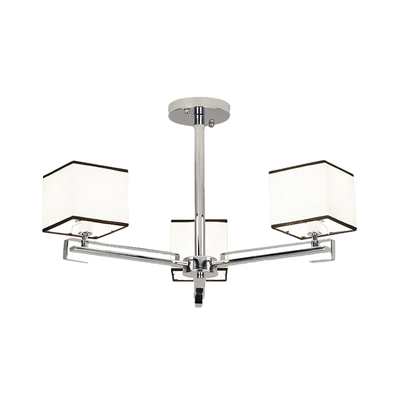Witte 3/6/8 lichts kroonluchter lichte klassieke stoffen vierkante hanglamp voor woonkamer met Inclusief LED