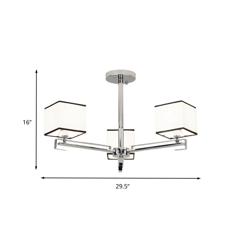 Witte 3/6/8 lichts kroonluchter lichte klassieke stoffen vierkante hanglamp voor woonkamer met Inclusief LED