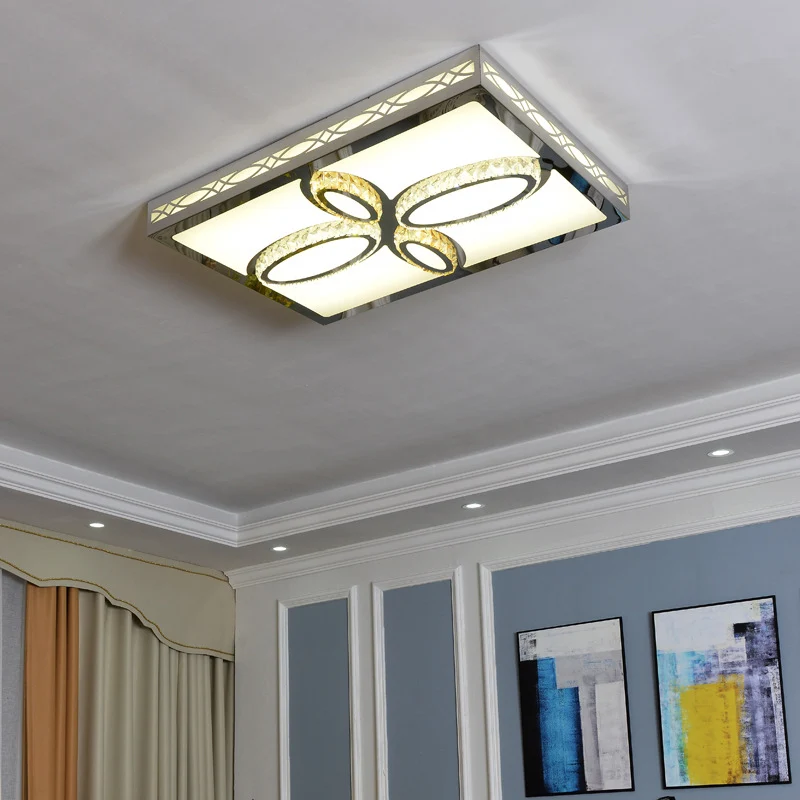 Witte LED-plafondmontage hedendaagse acryl rechthoekige inbouwlamp voor woonkamer warm/wit/3 kleuren zwak met kristaldeco