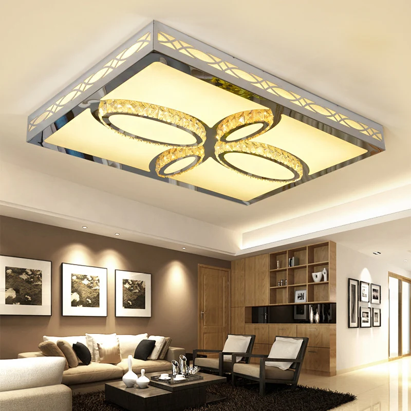 Witte LED-plafondmontage hedendaagse acryl rechthoekige inbouwlamp voor woonkamer warm/wit/3 kleuren zwak met kristaldeco