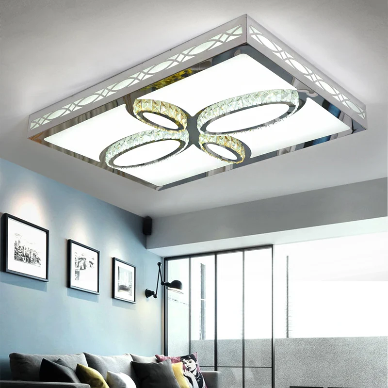 Witte LED-plafondmontage hedendaagse acryl rechthoekige inbouwlamp voor woonkamer warm/wit/3 kleuren zwak met kristaldeco