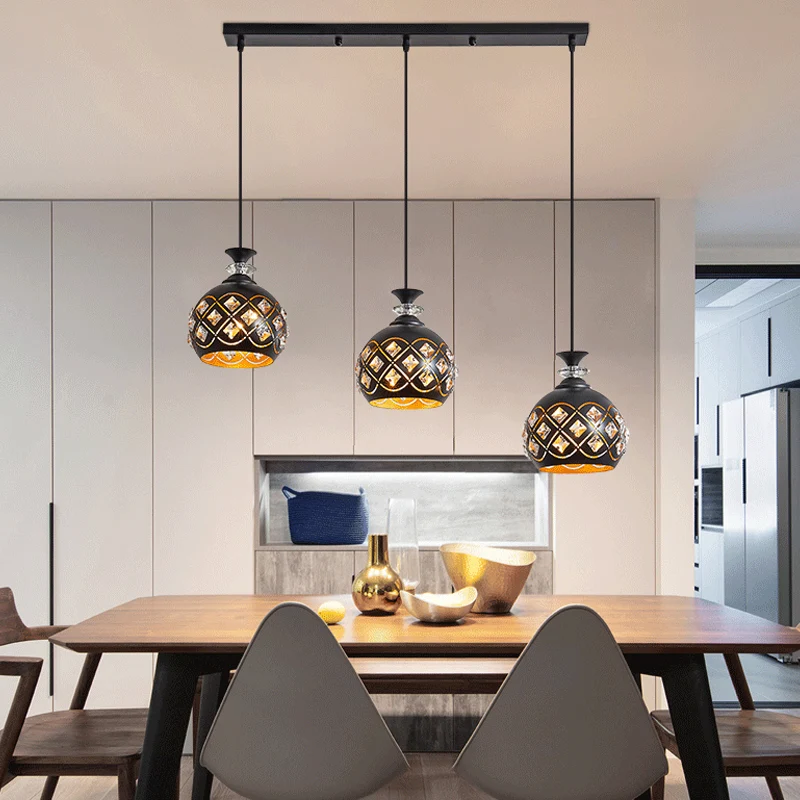 Zwarte bol/ovaal/waterdruppel hanglamp modernistische 3-lichts metalen multi-plafondlamp boven eettafel met Inclusief LED