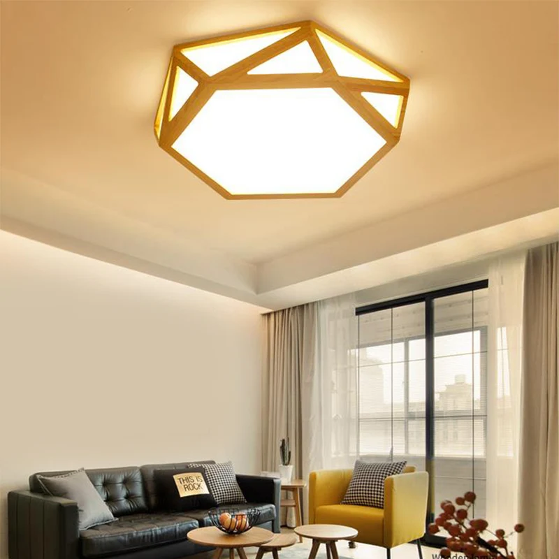 16"/19,5"/23,5" brede geometrische inbouwlamp Nordic houtbeige LED-inbouwlamp voor woonkamer met Snelle Ontsteking