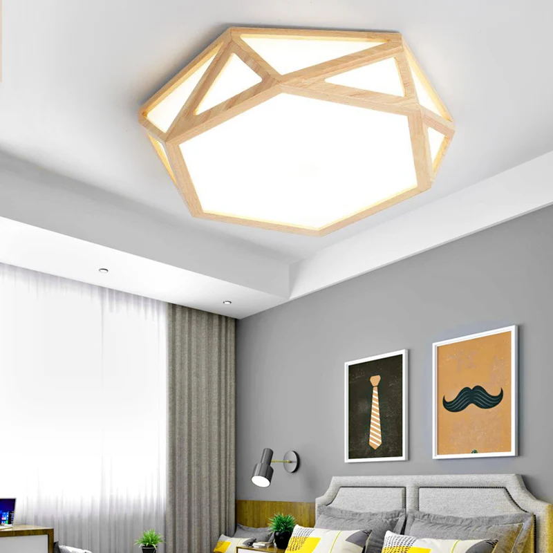 16"/19,5"/23,5" brede geometrische inbouwlamp Nordic houtbeige LED-inbouwlamp voor woonkamer met Snelle Ontsteking