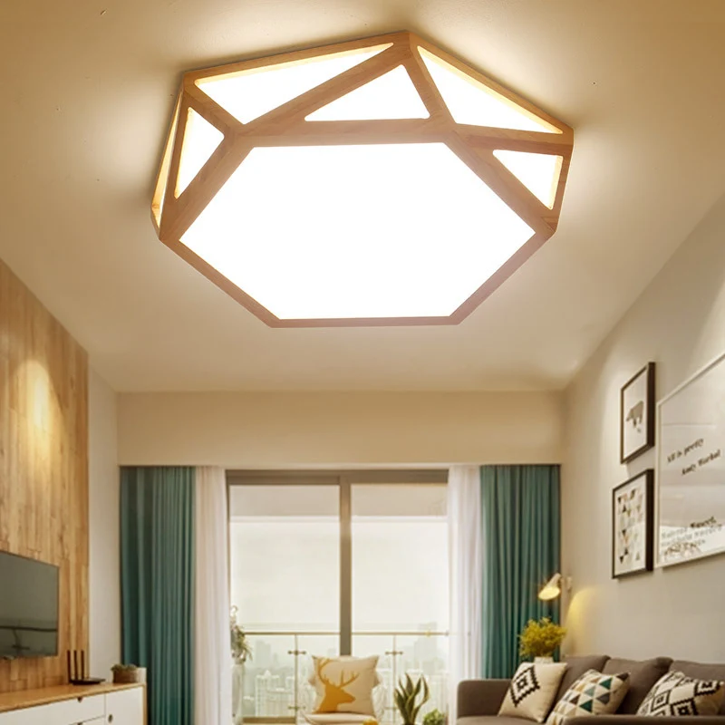 16"/19,5"/23,5" brede geometrische inbouwlamp Nordic houtbeige LED-inbouwlamp voor woonkamer met Snelle Ontsteking