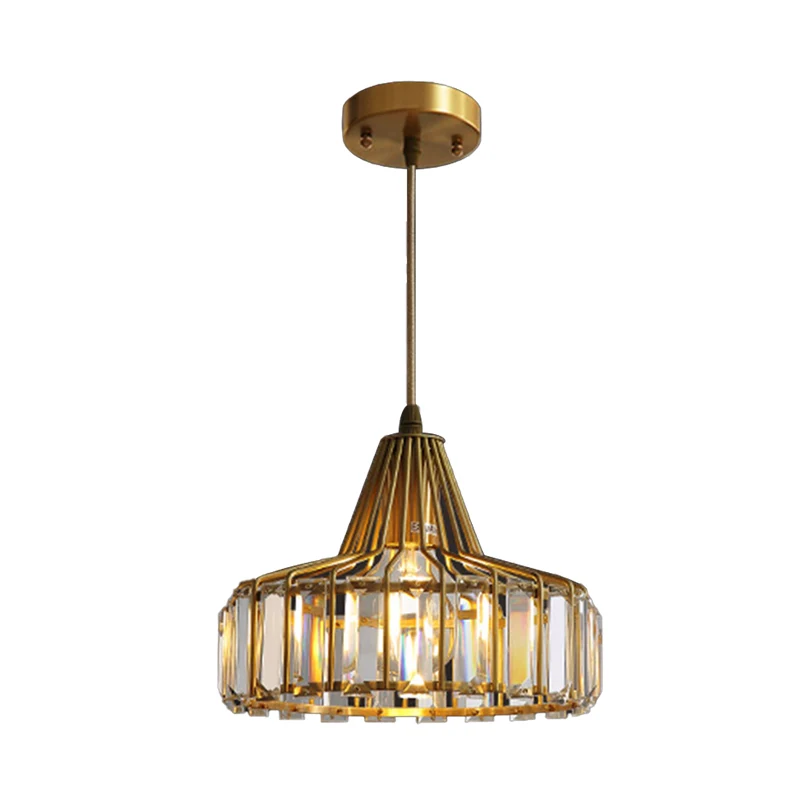 Crystal Block Drum Pendant Light Contemporary 1 Light 10"/14" Wide Gouden Hanging Light Gold
