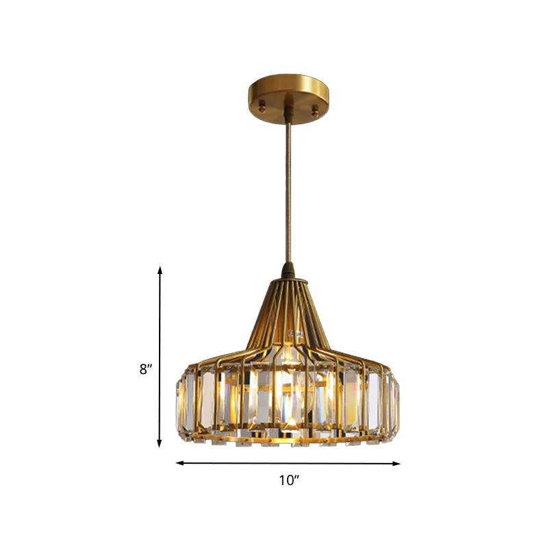 Crystal Block Drum Pendant Light Contemporary 1 Light 10"/14" Wide Gouden Hanging Light Gold