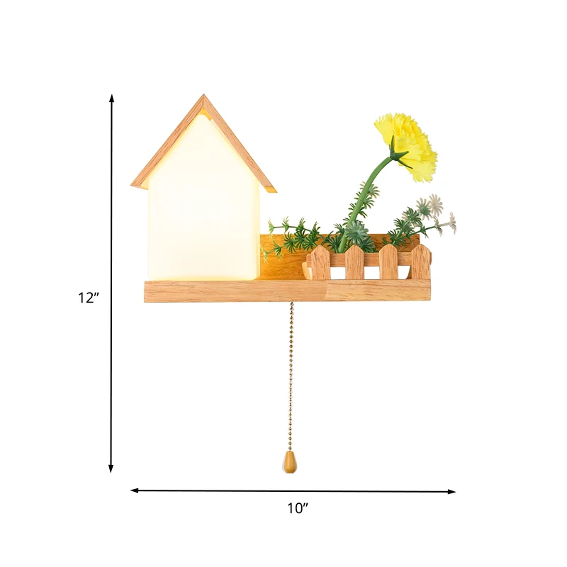 Huis Slaapkamer Schanslamp Industrieel Matglas 1 Lamp Hout LED Bloem Wandverlichting, Links/Rechts (IP65)