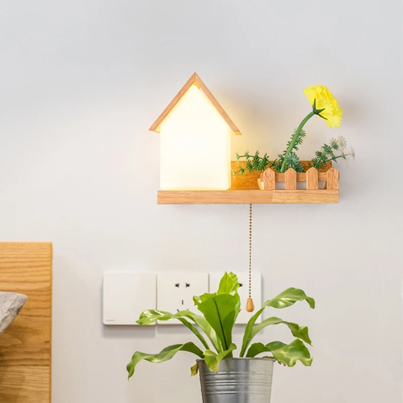 Huis Slaapkamer Schanslamp Industrieel Matglas 1 Lamp Hout LED Bloem Wandverlichting, Links/Rechts (IP65)