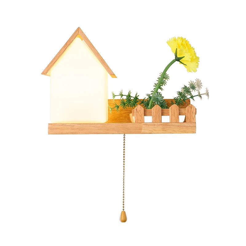Huis Slaapkamer Schanslamp Industrieel Matglas 1 Lamp Hout LED Bloem Wandverlichting, Links/Rechts (IP65)