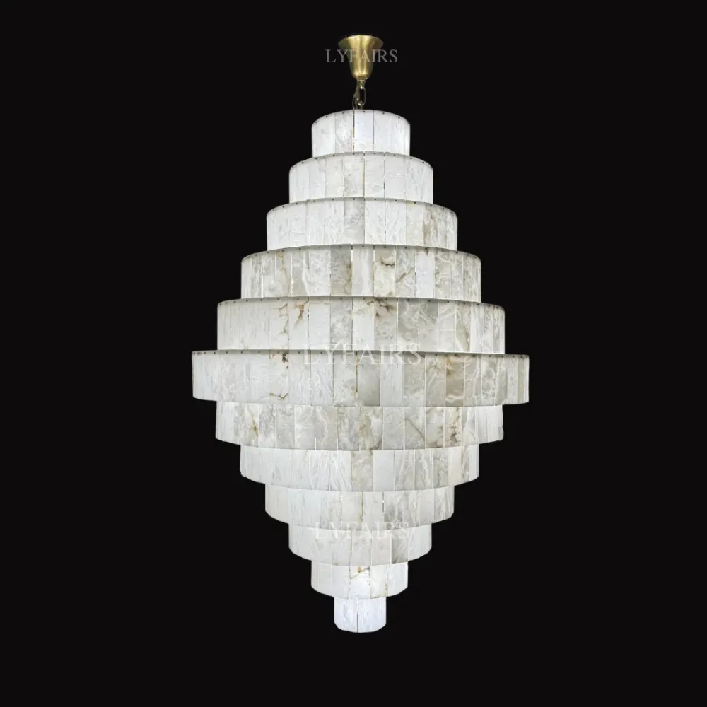 Kostbaar Sculpted Pyramid-Tier Alabaster Chandelier High Ceiling met CE-Keurmerk D59