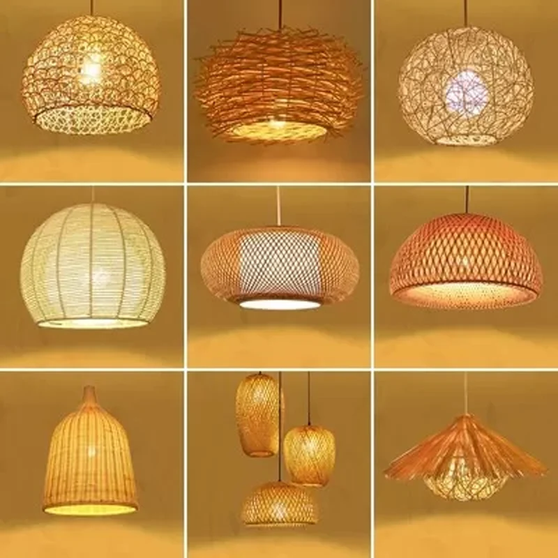Nieuwigheid Moderne 1-lichts hanglamp natuurtint huis-ophanging met rotan kap, 16"/19,5" breed voor Sportvelden