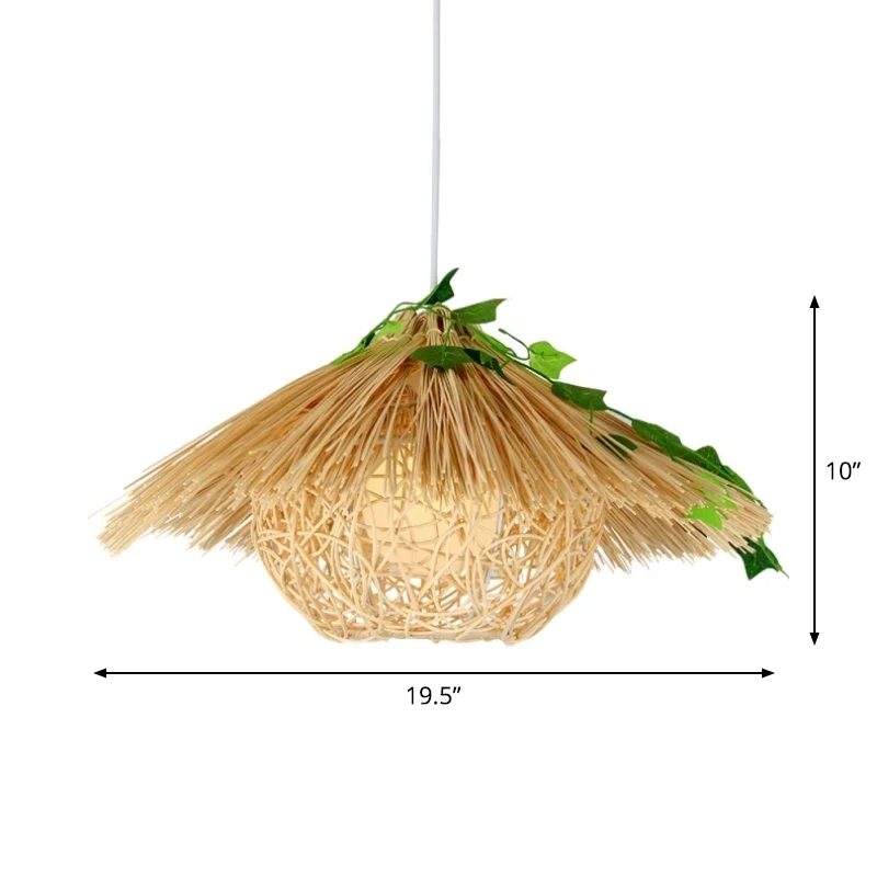 Nieuwigheid Moderne 1-lichts hanglamp natuurtint huis-ophanging met rotan kap, 16"/19,5" breed voor Sportvelden