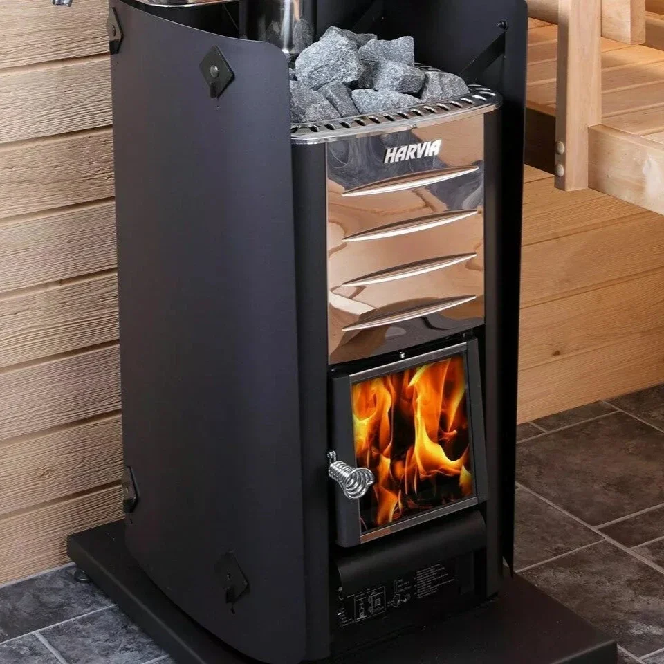 Harvia M3 16.5kW Wood Burning Stove Package w/ Chimney Kit, Protective Bedding, Sheath, Stones