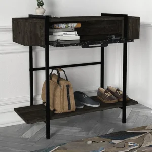 Veiligheidsbeugel Sidetable met 1 deurtje en 1 legplank - Donkere houtlook en zwarte marmerlook - Koop nu