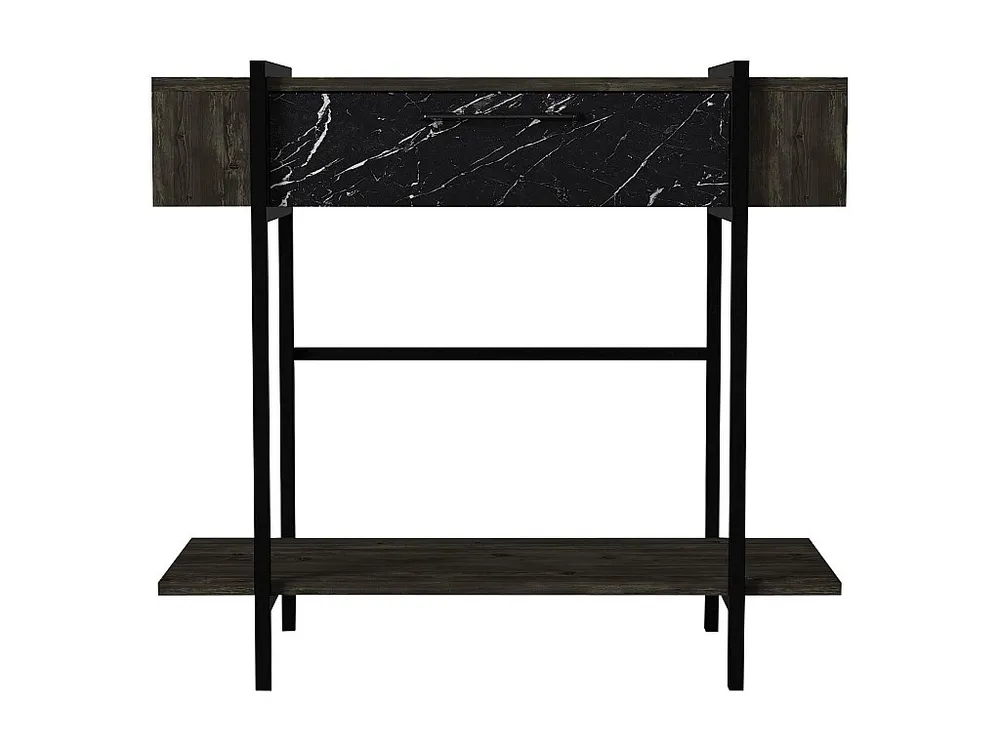 Veiligheidsbeugel Sidetable met 1 deurtje en 1 legplank - Donkere houtlook en zwarte marmerlook - Koop nu