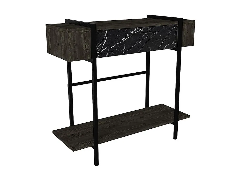 Veiligheidsbeugel Sidetable met 1 deurtje en 1 legplank - Donkere houtlook en zwarte marmerlook - Koop nu