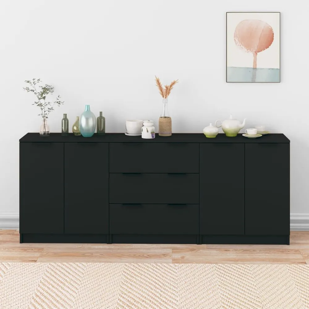 3-delige Dressoirs bewerkt hout zwart Gerecycled Materiaal