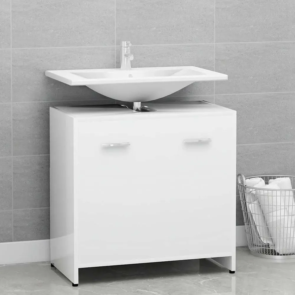 Badkamerkast 60x33x61 cm bewerkt hout hoogglans wit