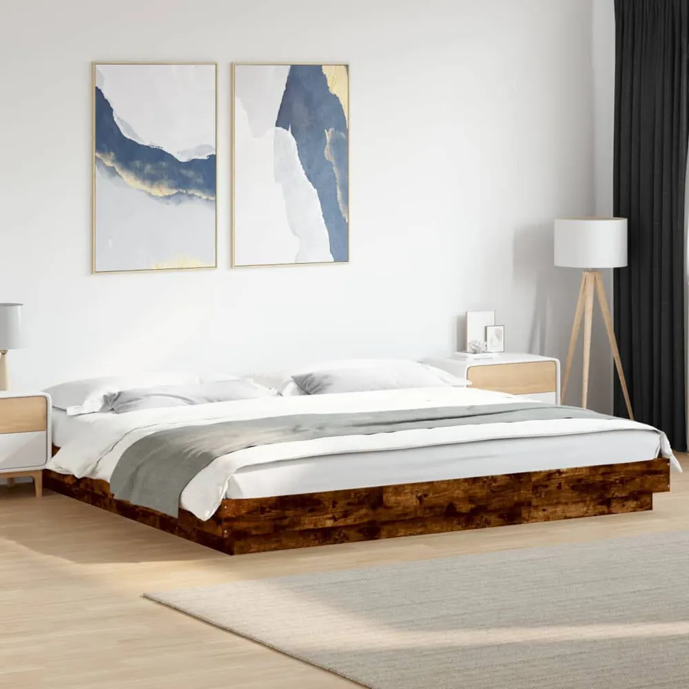 Bedframe bewerkt hout gerookt eikenkleurig 200x200 cm Eco-Vriendelijke Samenstelling