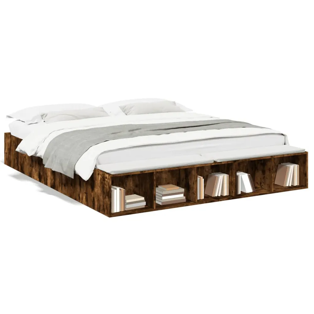 Bedframe bewerkt hout gerookt eikenkleurig 200x200 cm CE-Gemarkeerd