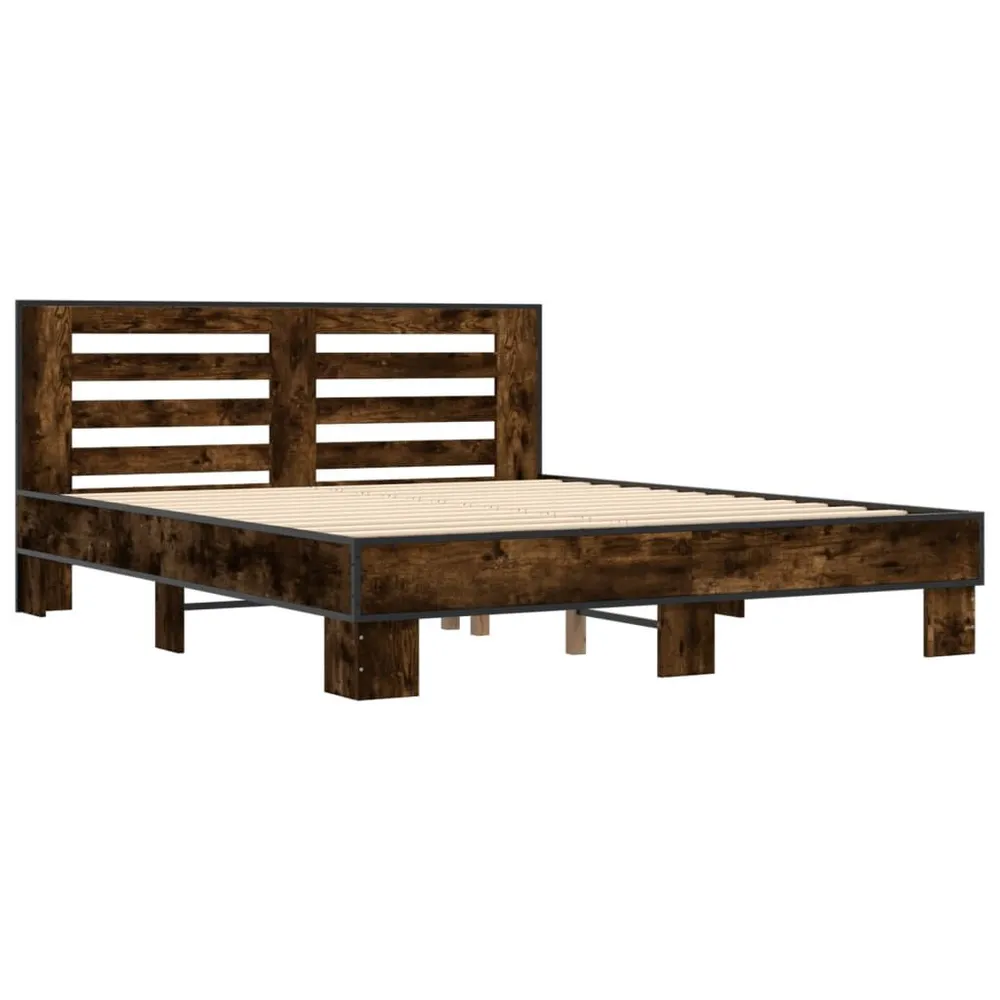 Bedframe bewerkt hout metaal gerookt eikenkleurig 150x200 cm