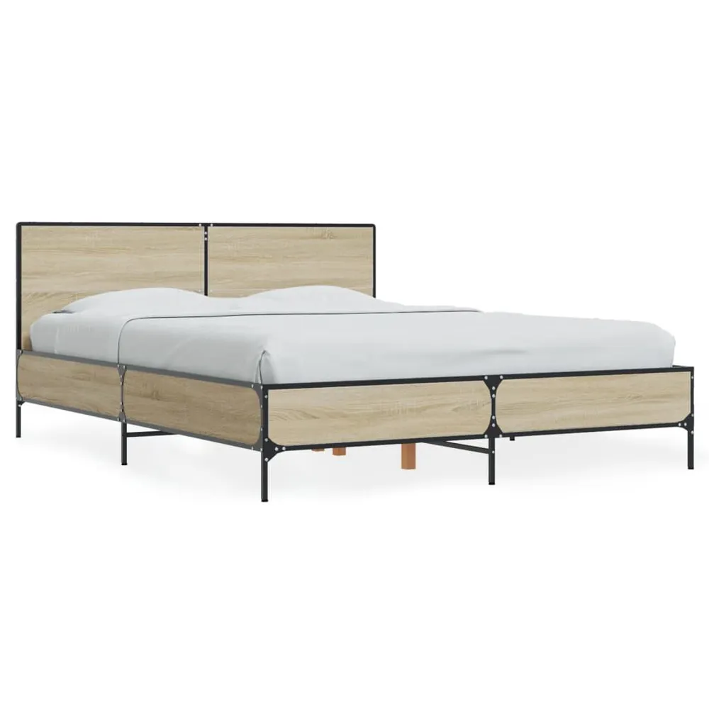 Bedframe bewerkt hout metaal sonoma eikenkleurig 120x190 cm