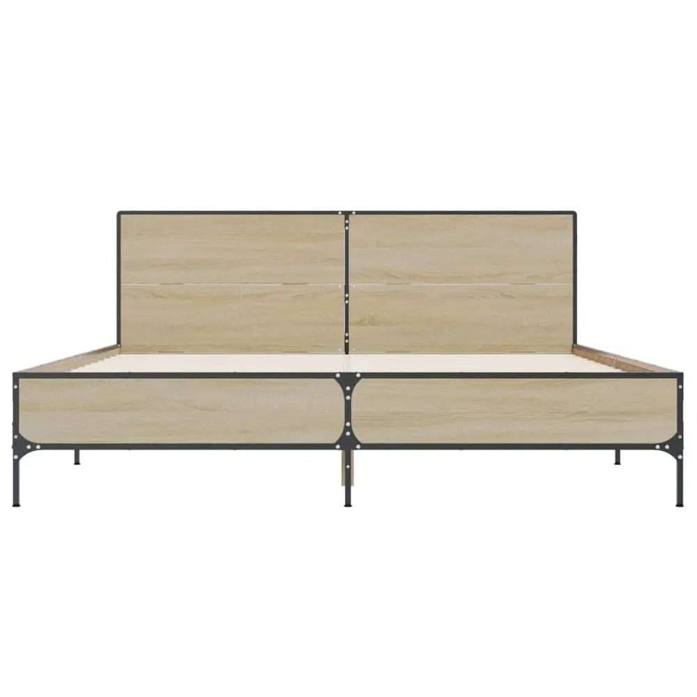 Bedframe bewerkt hout metaal sonoma eikenkleurig 120x190 cm