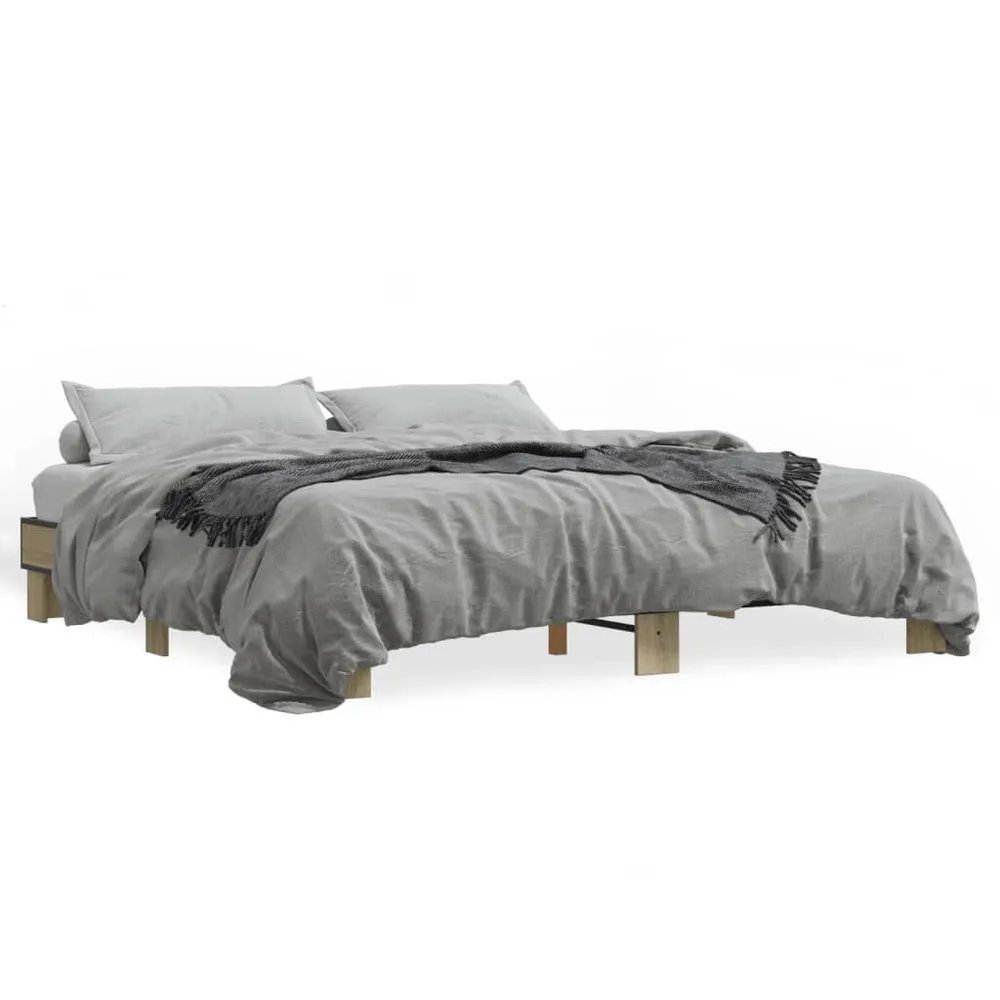 Bedframe bewerkt hout metaal sonoma eikenkleurig 200x200 cm