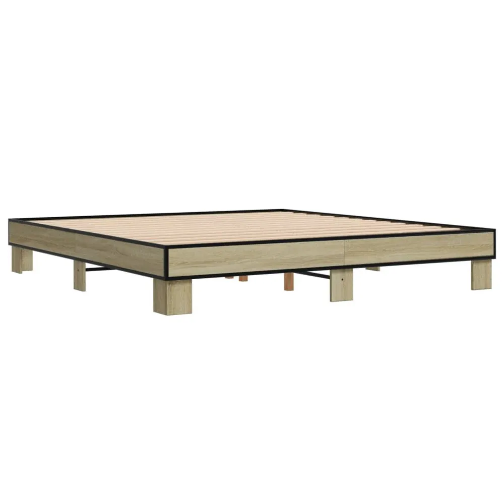 Bedframe bewerkt hout metaal sonoma eikenkleurig 200x200 cm