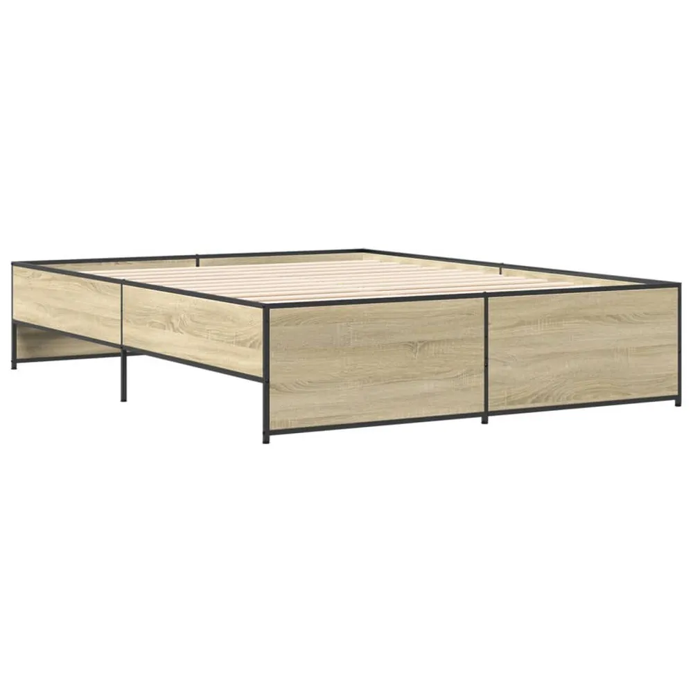 Bedframe bewerkt hout metaal sonoma eikenkleurig 140x200 cm