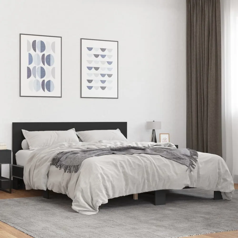 Bedframe bewerkt hout metaal zwart 160x200 cm