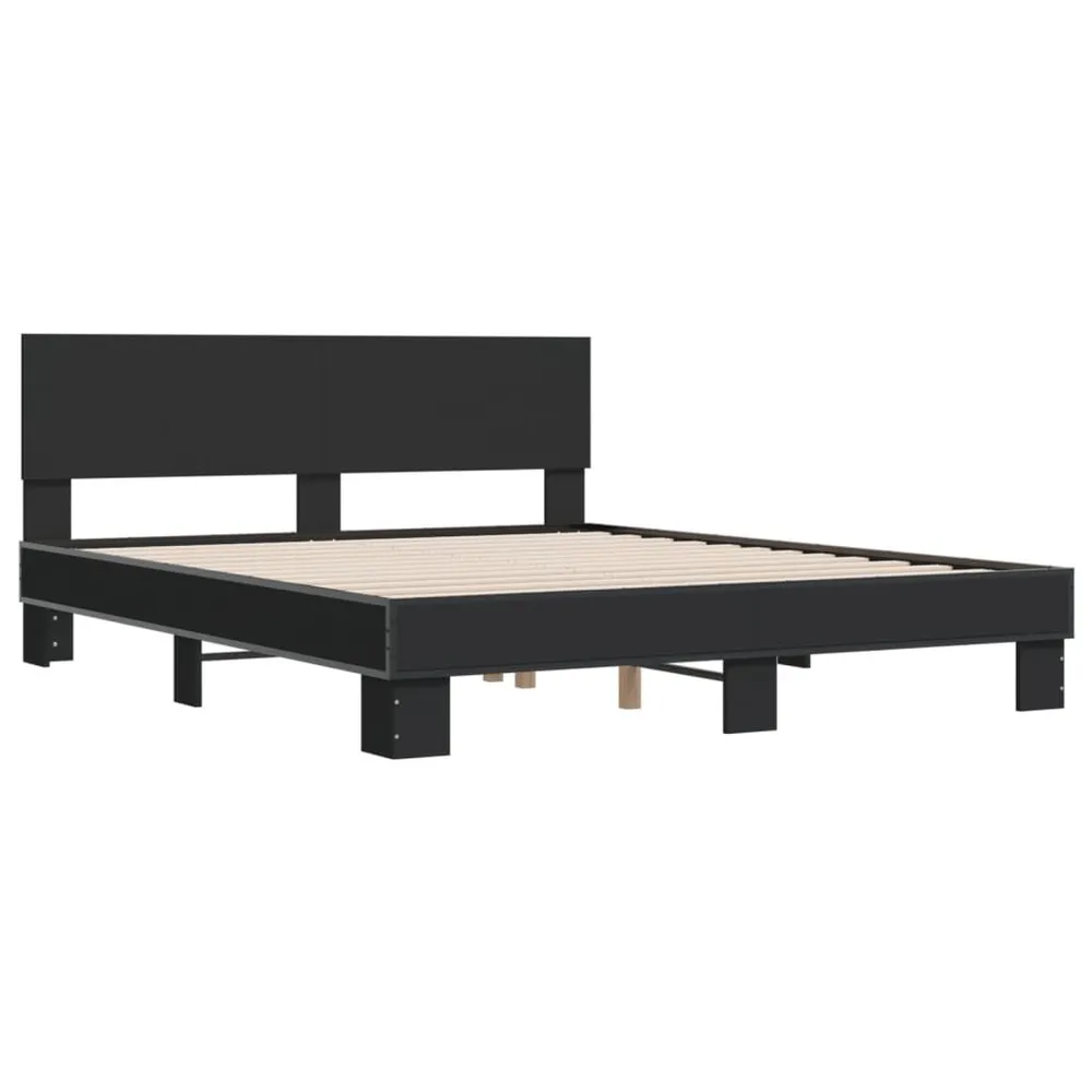 Bedframe bewerkt hout metaal zwart 160x200 cm