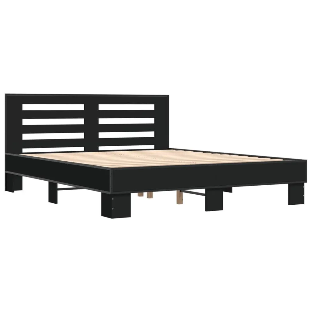 Bedframe bewerkt hout metaal zwart 160x200 cm