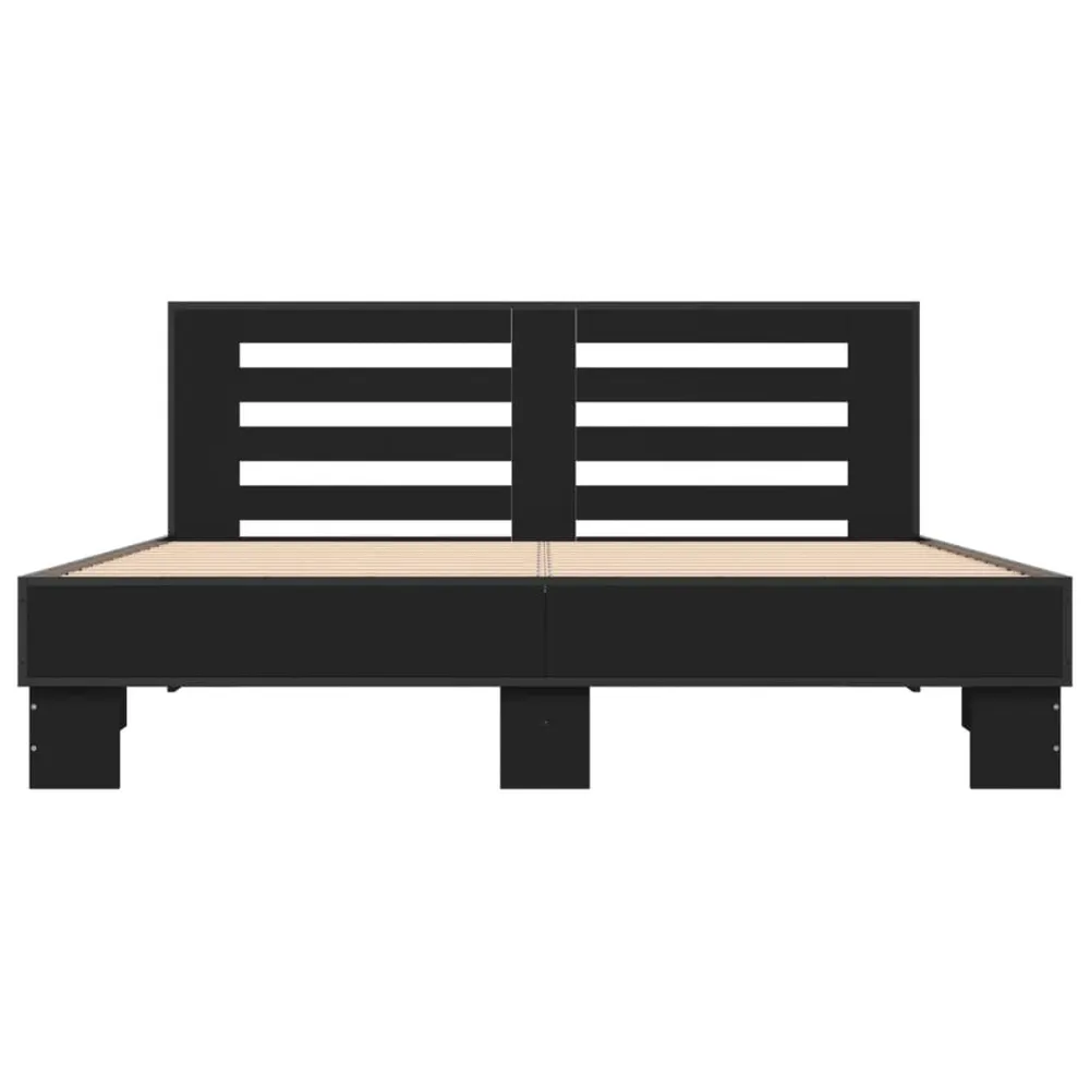 Bedframe bewerkt hout metaal zwart 160x200 cm